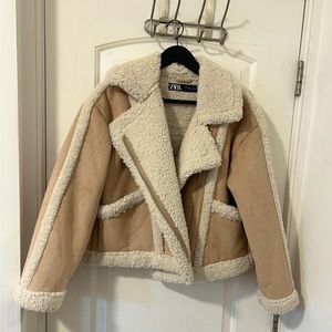 NWOT Zara Faux Sherpa Moto Zip Jacket